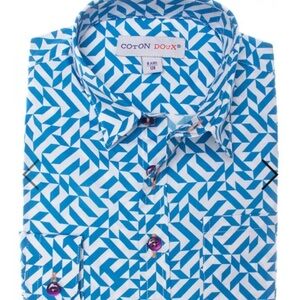 Kids Blue Geometric Button Down Shirt